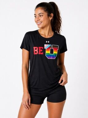 Under Armour Pride BE U Graphic Tee Women’s Medium Black Rainbow Shirt M NWT